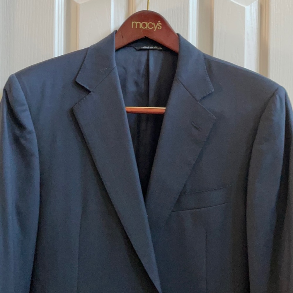 Canali wool navy herringbone pattern blazer